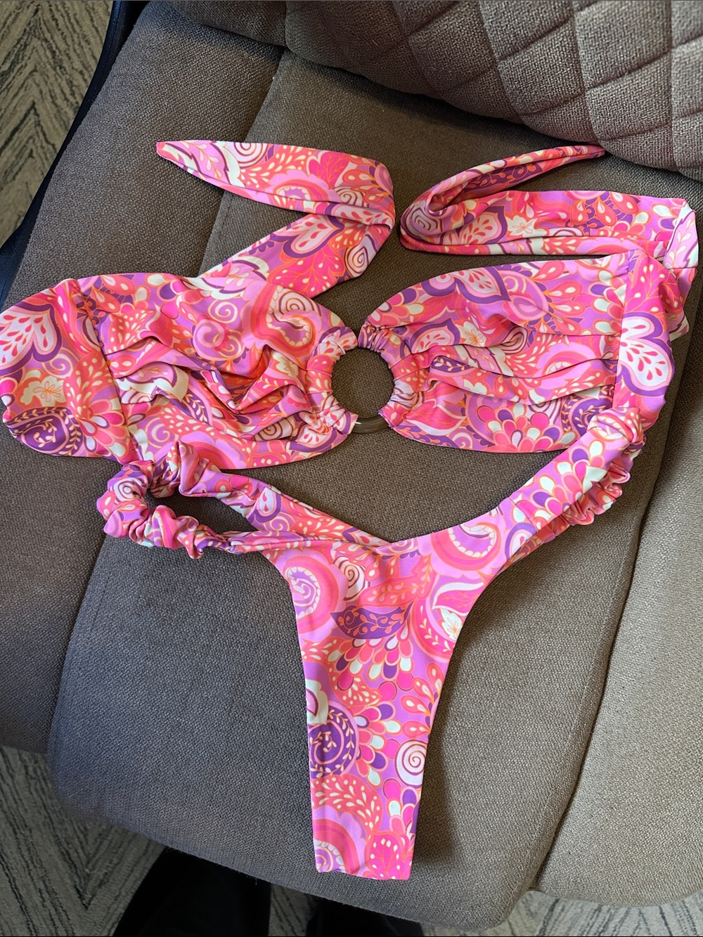 Kulani Kinis Pink Paisley Swim Bottom with Coral and Purple Accents